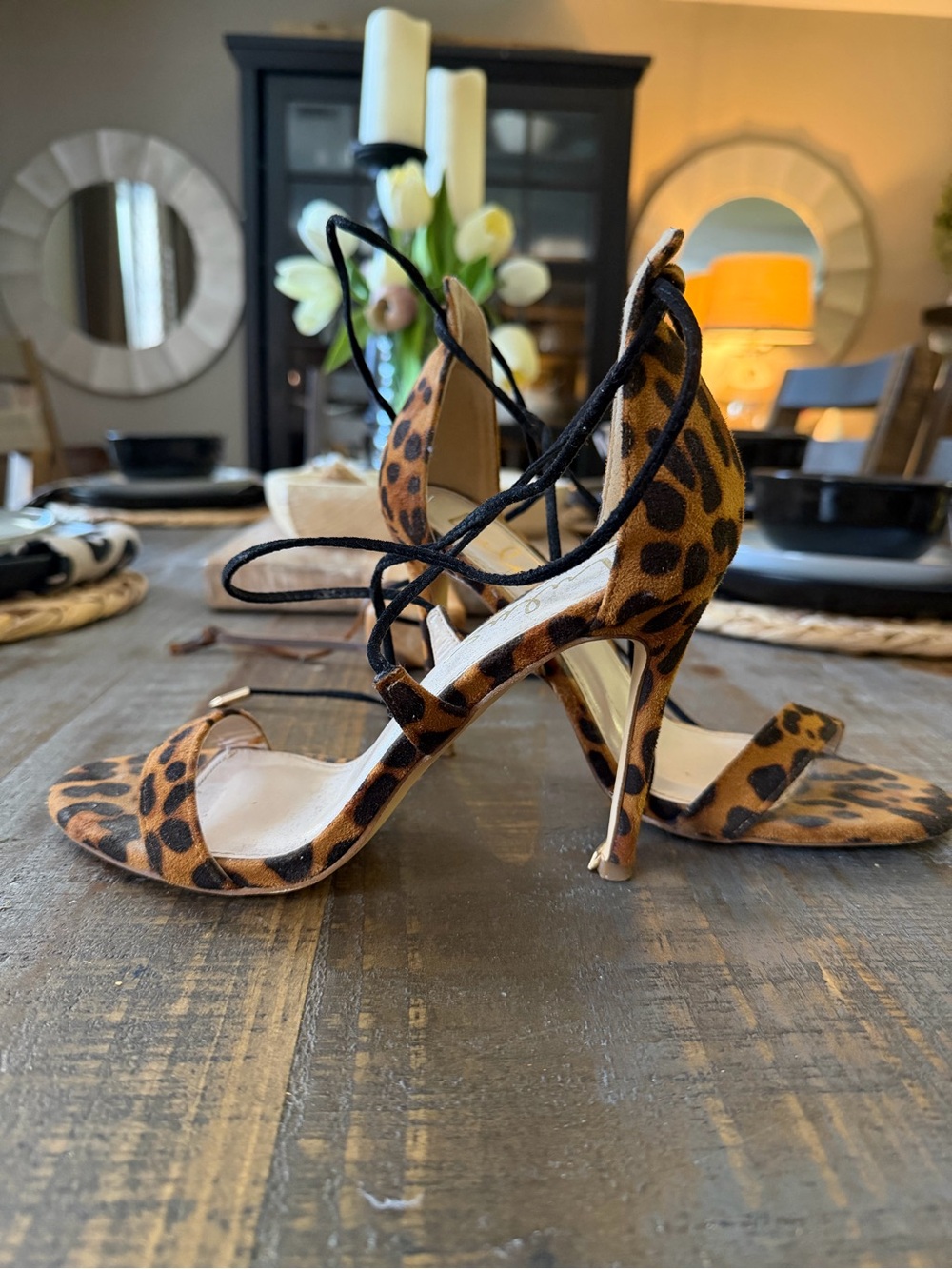 Lulu's Leopard Print Lace-Up High Heel Sandals - Brown Black
